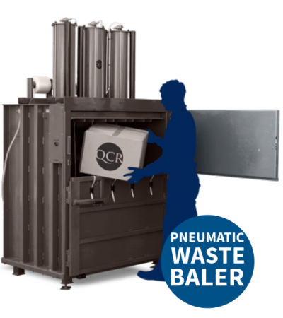 Silhouette of a person using a QCR 509 waste baler