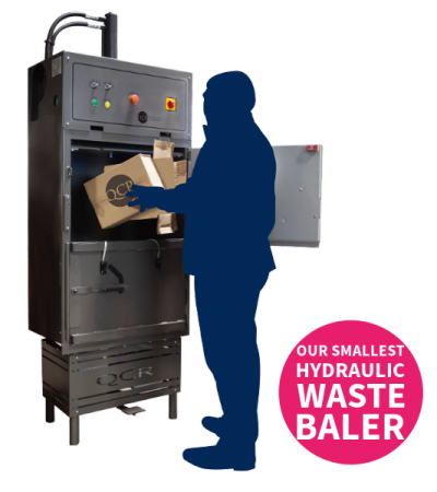 Silhouette of a man using a QCR H1 hydraulic baler