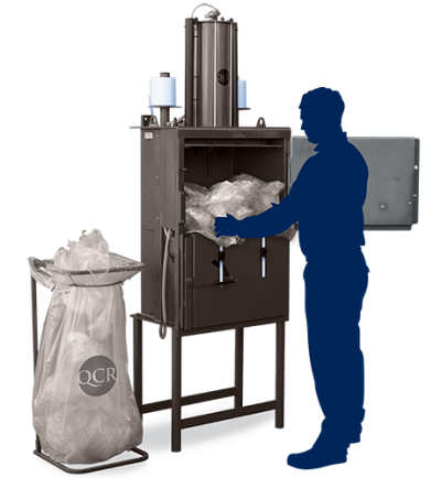 Person operating a QCR 102 Plastic Baler